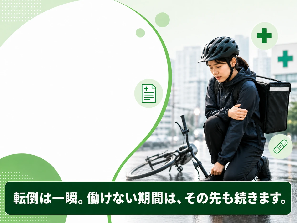 配達中の転倒と働けない期間への備えを伝える見出し画像